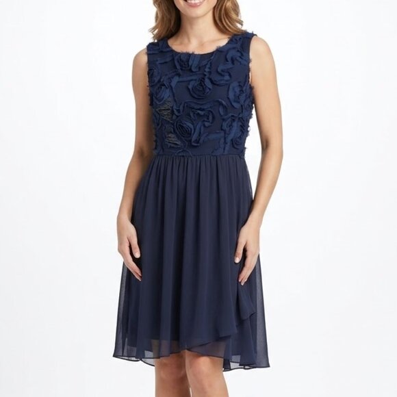 Enfocus Studio Dresses & Skirts - Enfocus Studio Navy Blue Rosette Bodice Sleeveless Chiffon Skirt Dress Size 10
